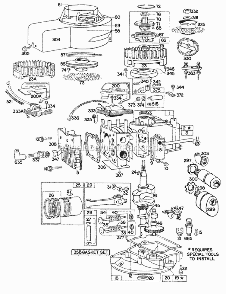 Cyl Mufflers Piston Sump Diagram and Parts List for 080902-9451-38  Briggs and Stratton Engine